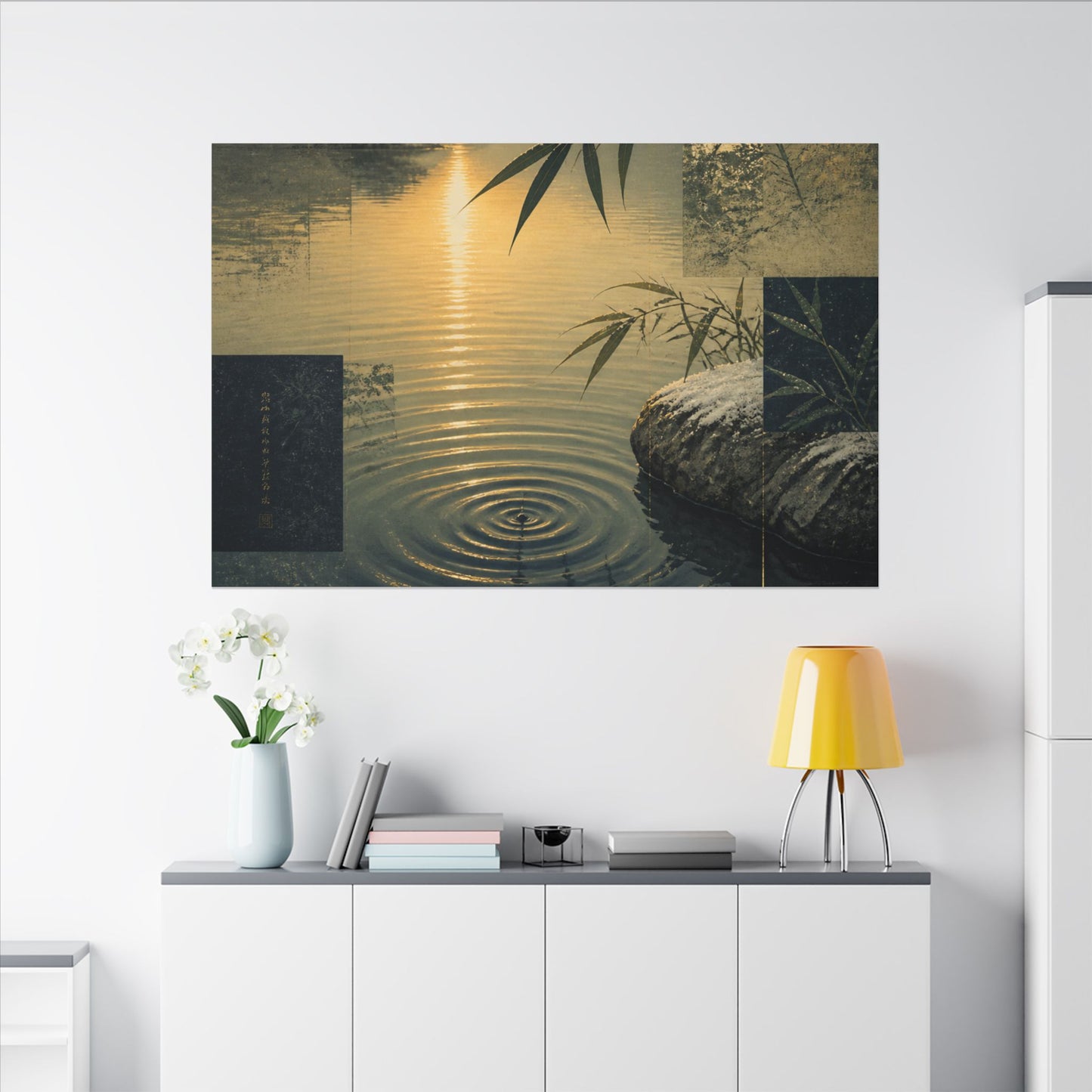Zen Water Ripple in Golden Hour | Ukiyo E Inspired Canvas Art