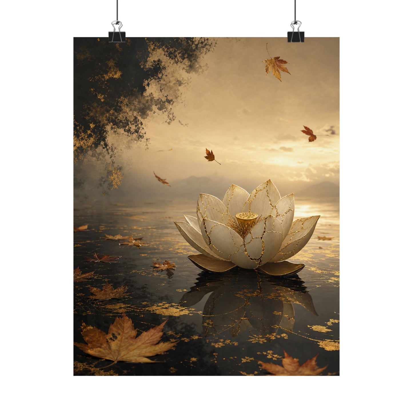 Resilient Lotus Flower Wall Art Print - Gold Vein Kintsugi