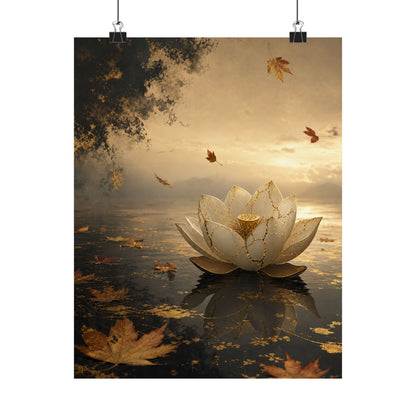 Resilient Lotus Flower Wall Art Print - Gold Vein Kintsugi