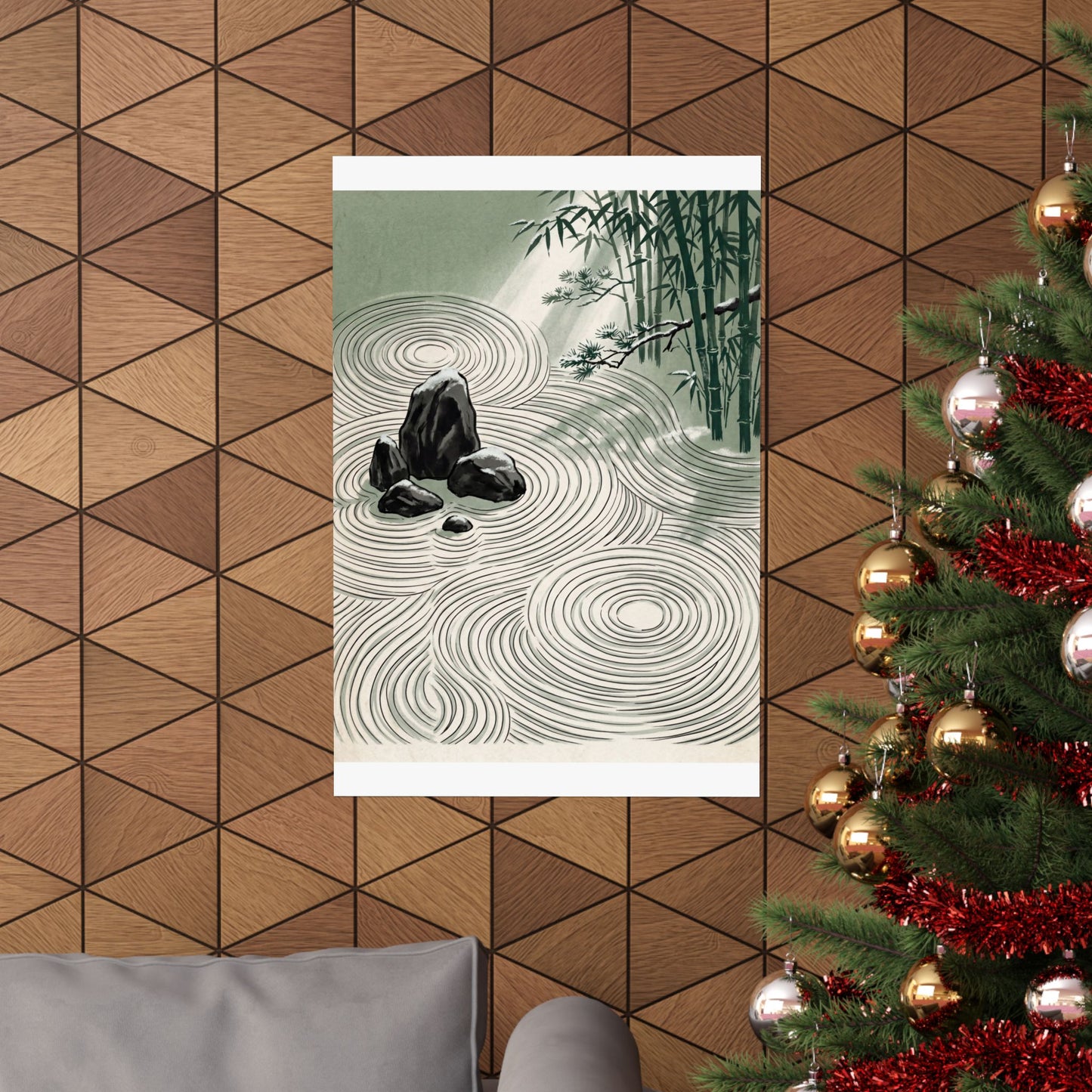 Winter Rock Garden Ukiyo E Inspired Wall Art Print | Calm Decor
