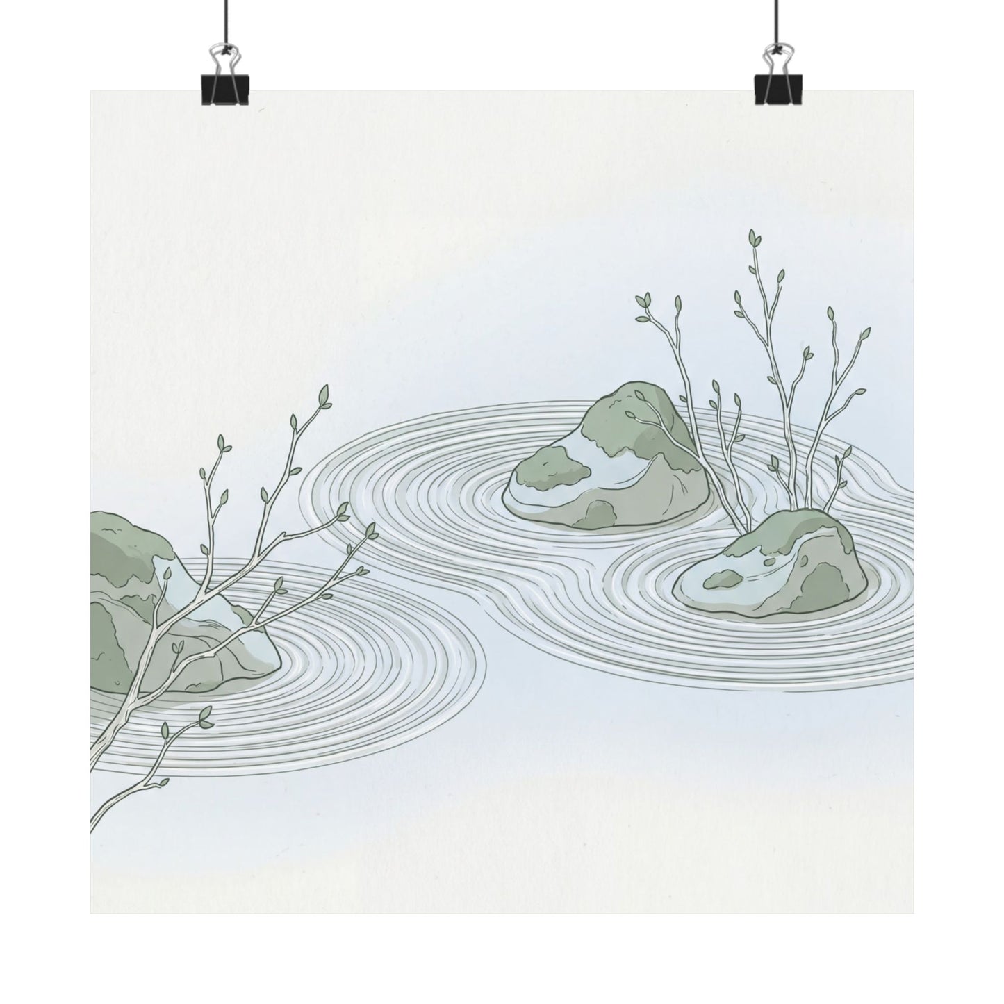 Spring Rock Garden Minimal Line Wall Art Print | Elegant Decor