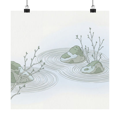 Spring Rock Garden Minimal Line Wall Art Print | Elegant Decor