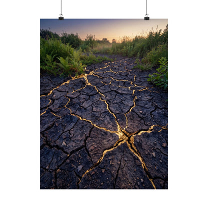 Cracked Earth Crackle Gold Wall Art Print | Beautiful Kintsugi Art