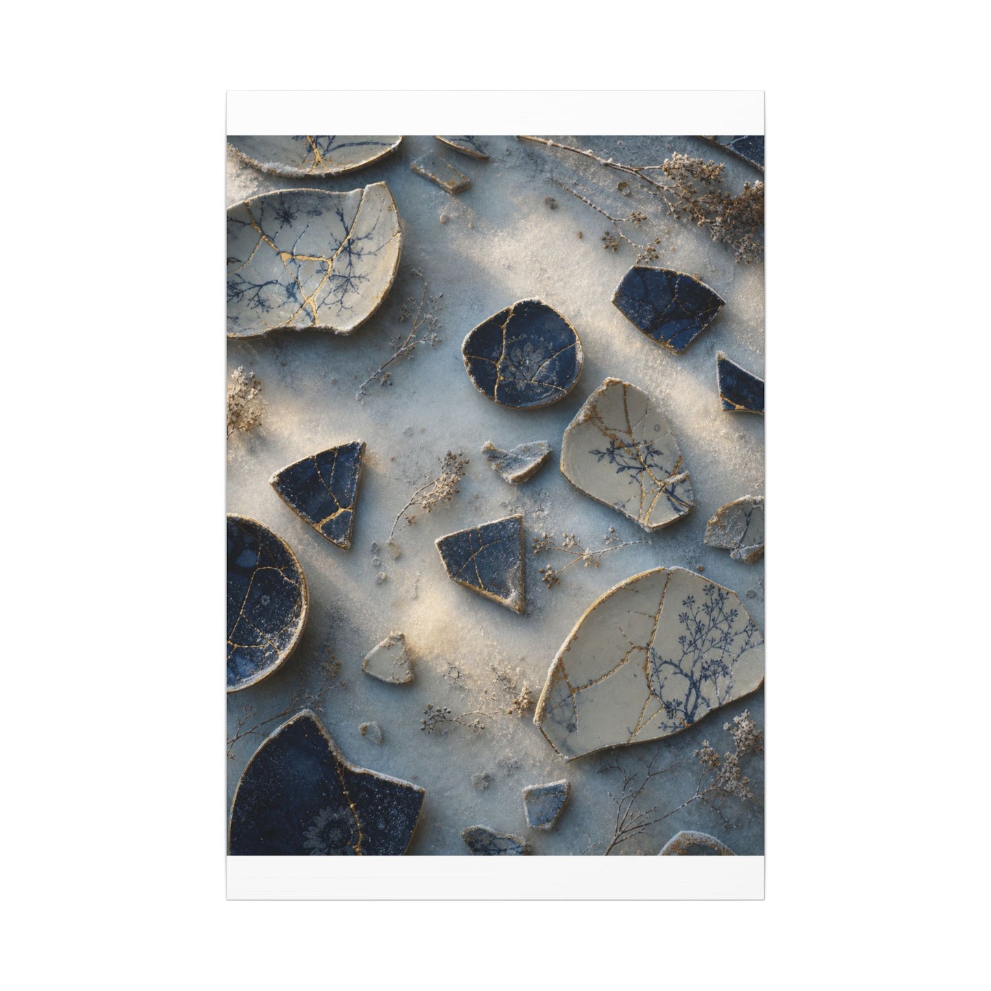 Broken Pottery Canvas Art | Winter Kintsugi Gold Vein Art