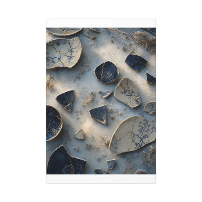 Broken Pottery Canvas Art | Winter Kintsugi Gold Vein Art