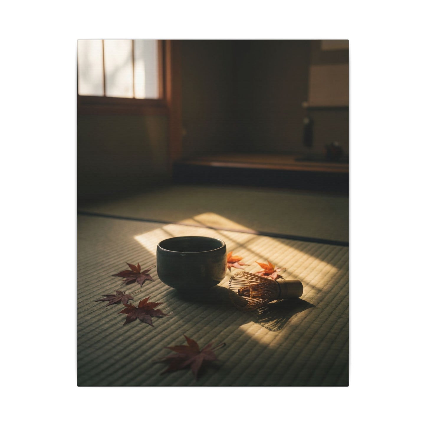 Dark Japandi Tea Ceremony in Golden Hour | Moody Minimal Canvas Art