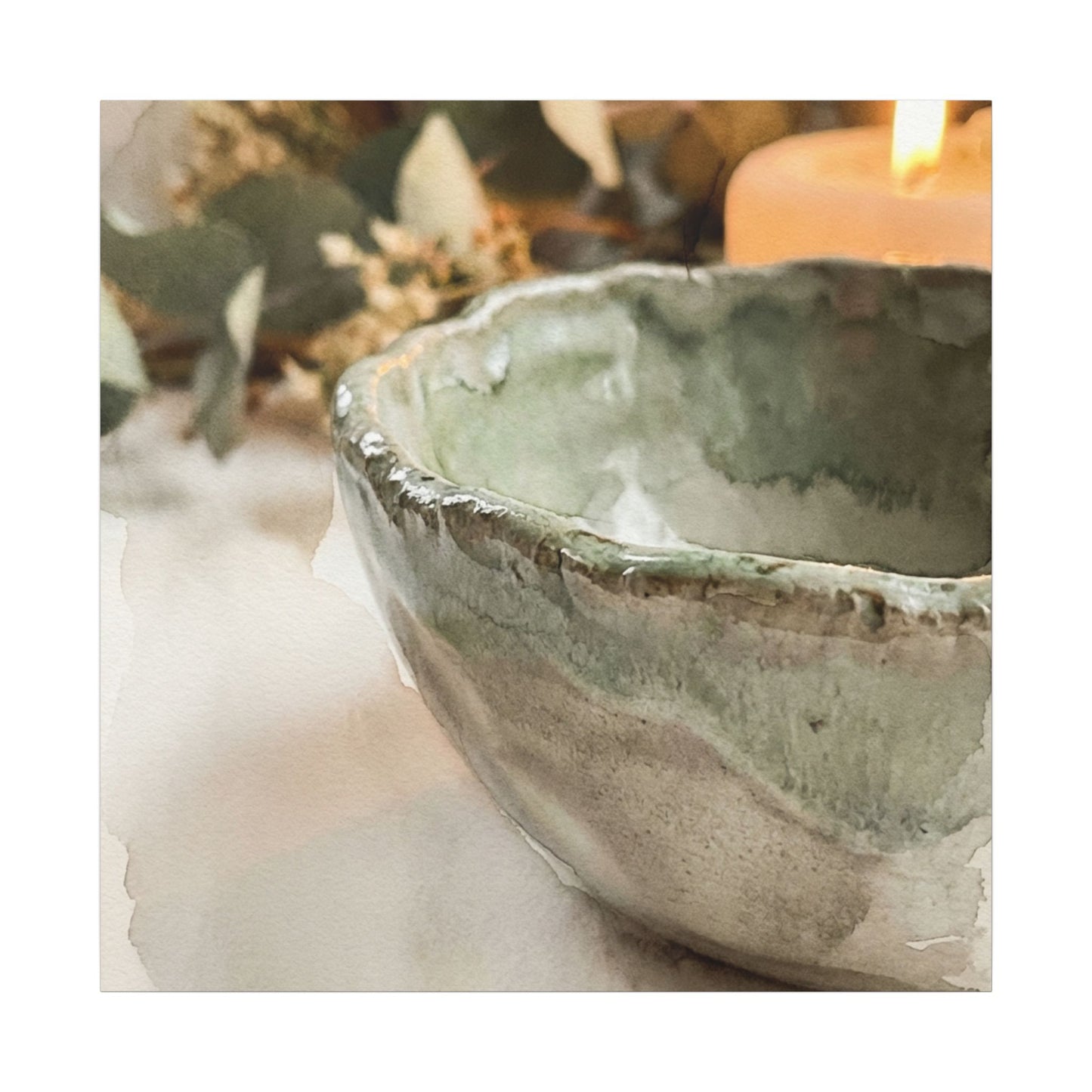 Ceramic Bowl Canvas Art | Summer Japandi Watercolor Art