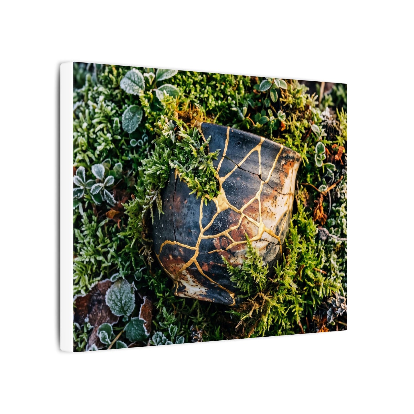 Artful Moss Close Up Canvas Art - Gold Repair Kintsugi