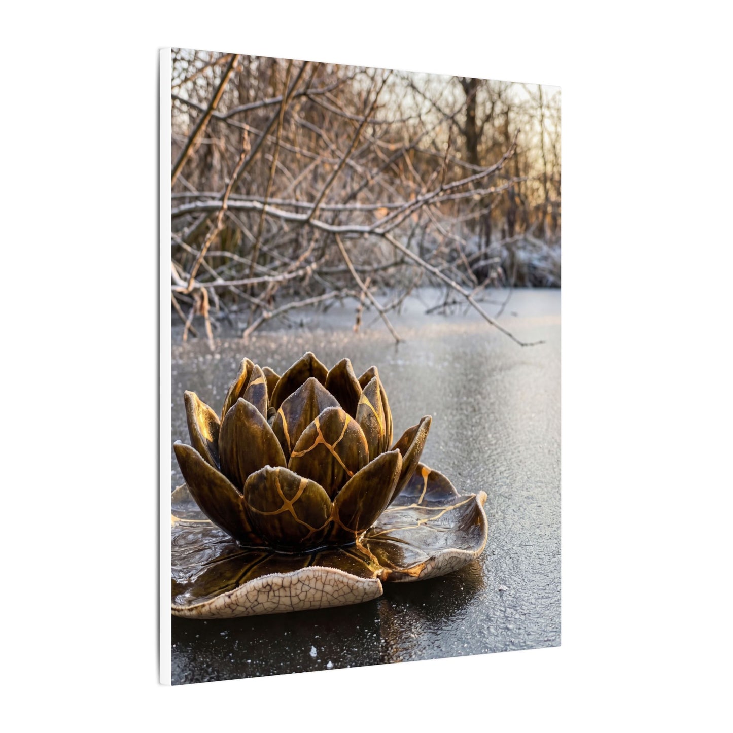 Lotus Flower Gold Repair Canvas Art | Beautiful Kintsugi Art