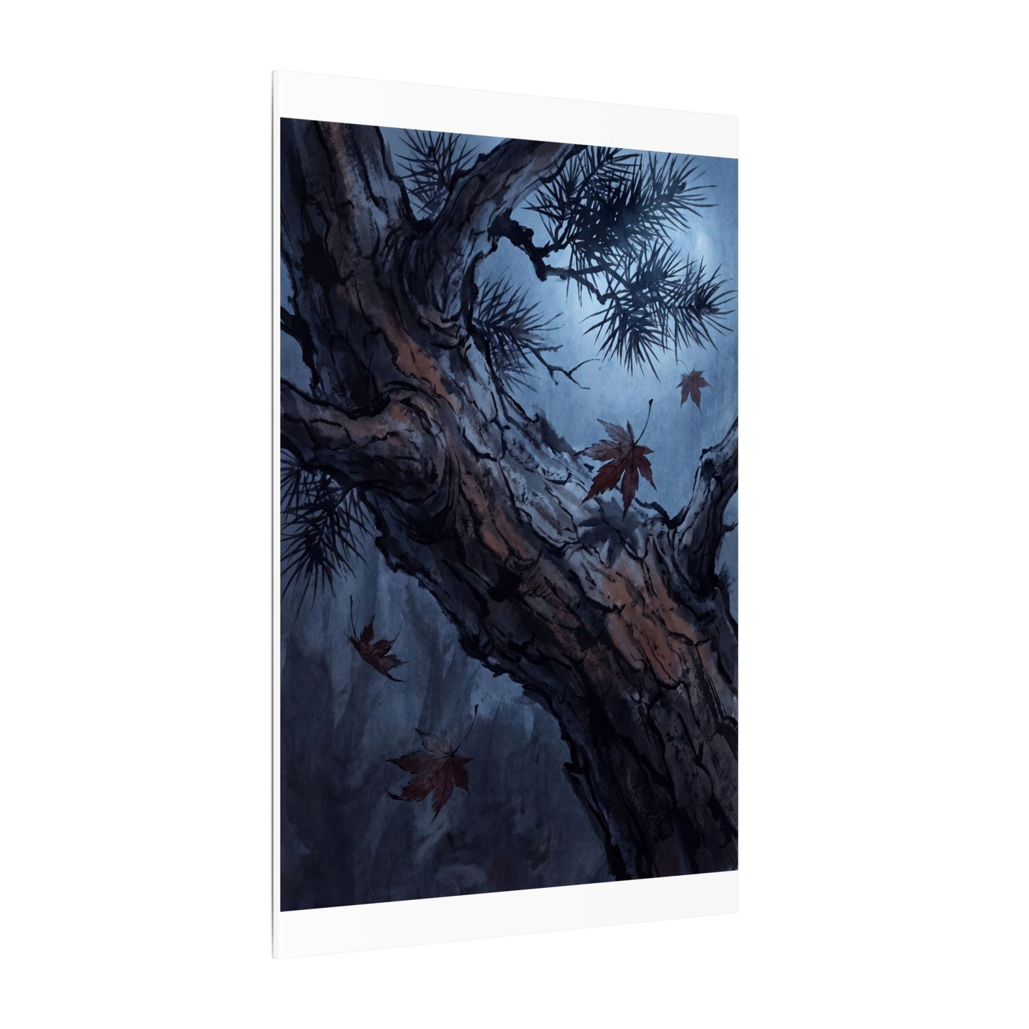 Atmospheric Pine Tree Canvas Art - Shadow Zen Dark Japandi