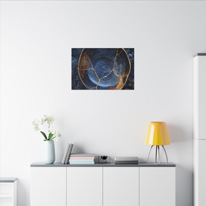 Kintsugi Ceramic Bowl in Moonlight | Crackle Gold Canvas Art
