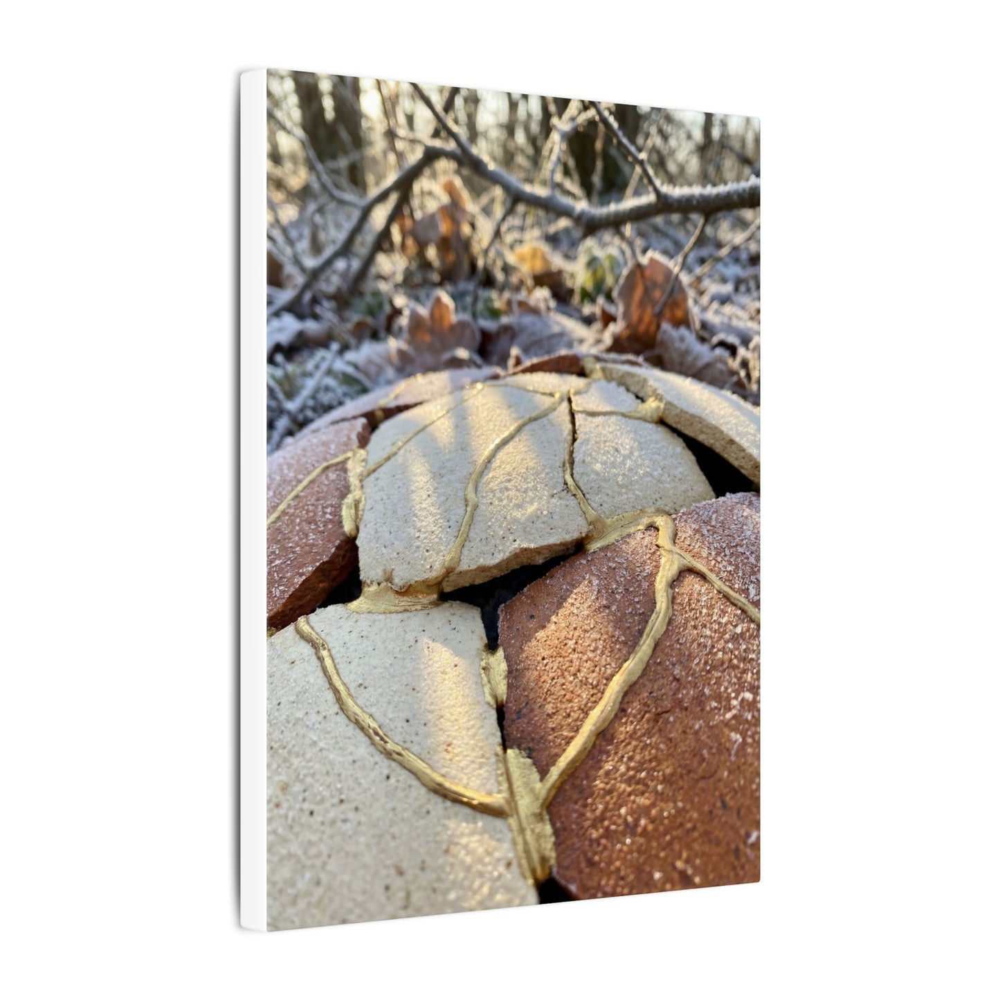 Broken Pottery Crackle Gold Canvas Art | Healing Kintsugi Art