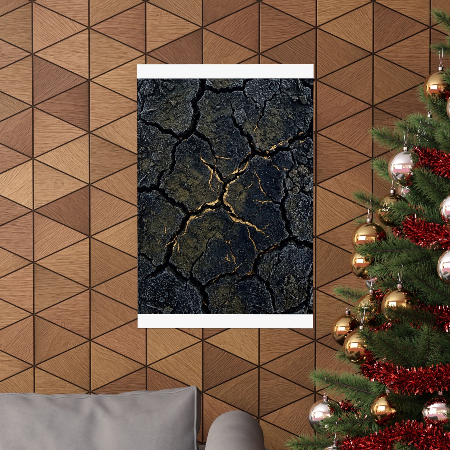 Cracked Earth Winter Wall Art Print | Dark Japandi Moody Design
