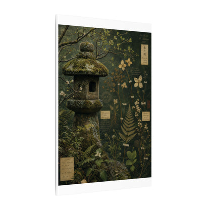 Spring Stone Lantern Herbarium Canvas Art | Nostalgic Decor