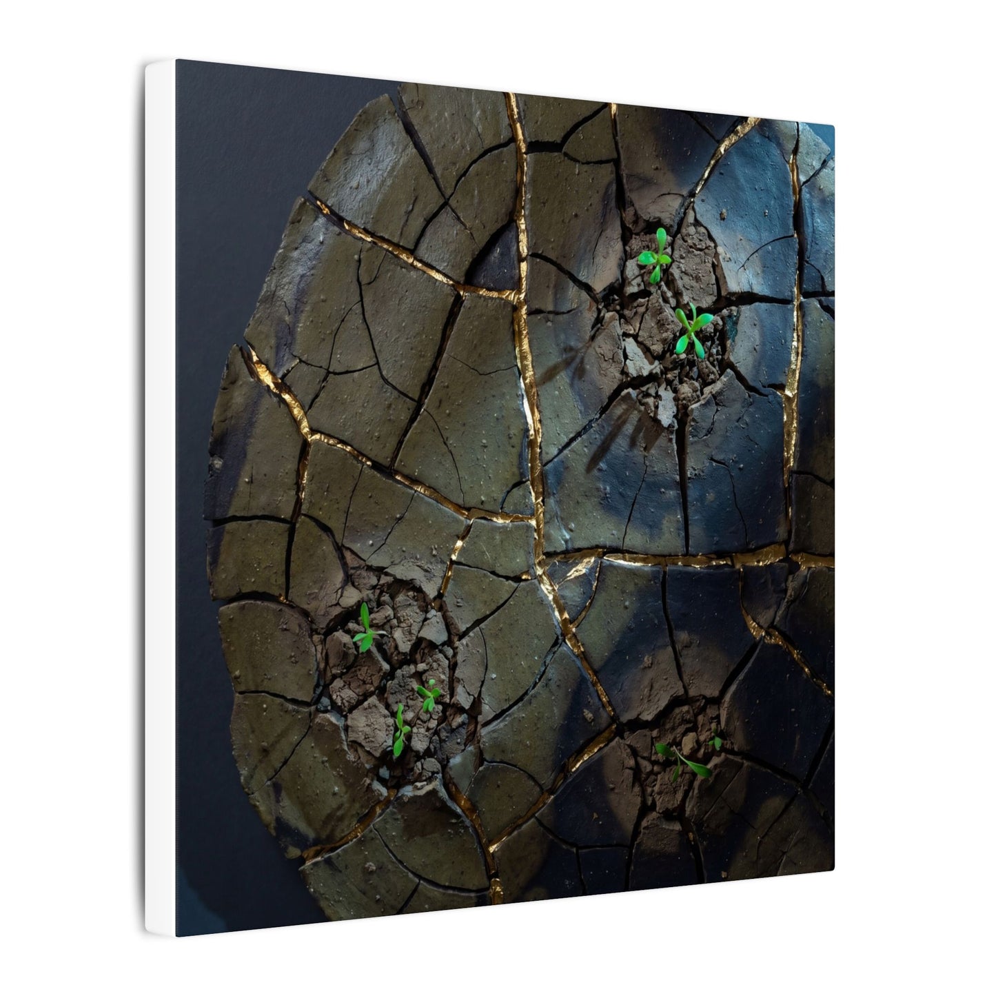 Dark Japandi Cracked Earth in Moonlight | Moody Minimal Canvas Art