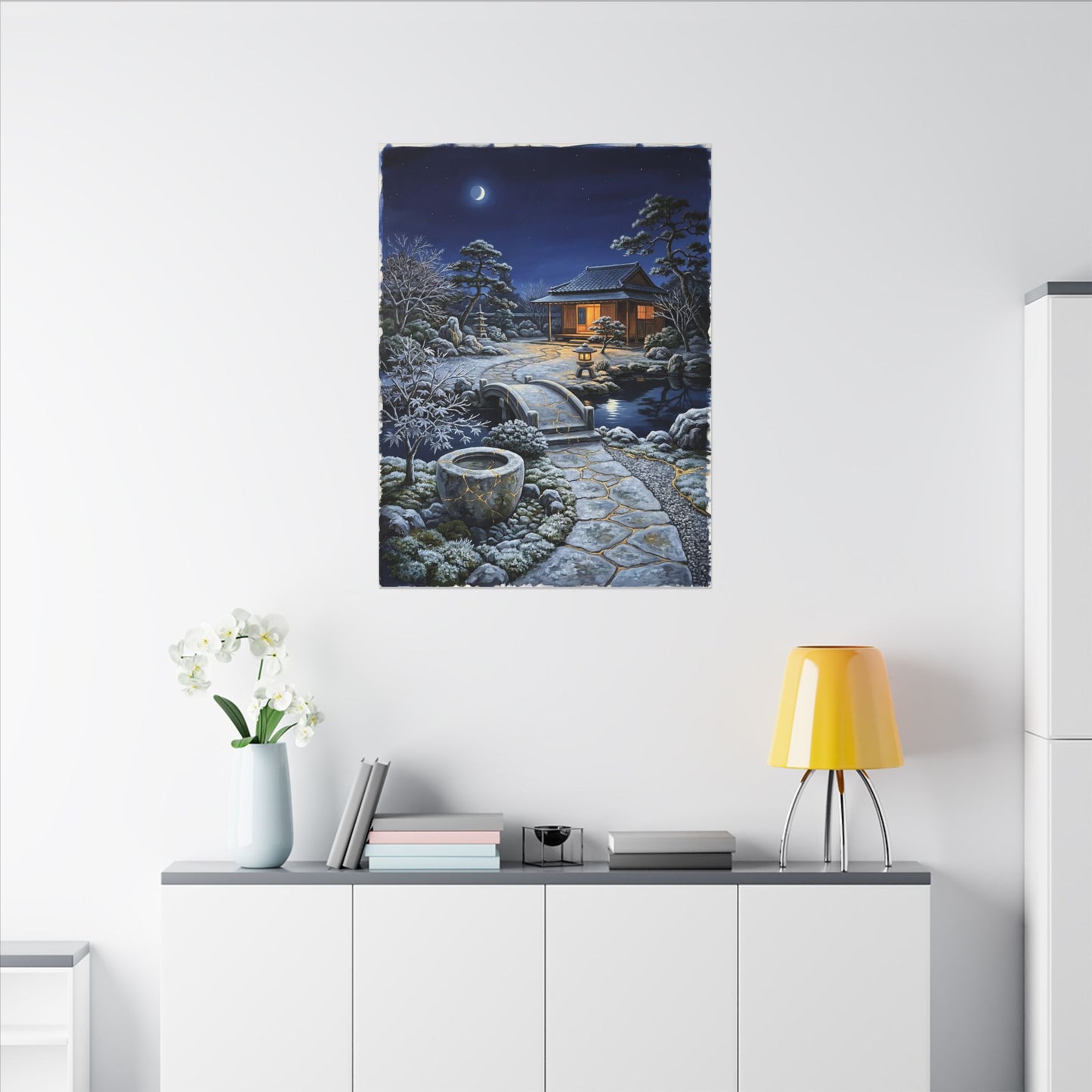 Moonlit Garden Winter Canvas Art | Kintsugi Artful Design