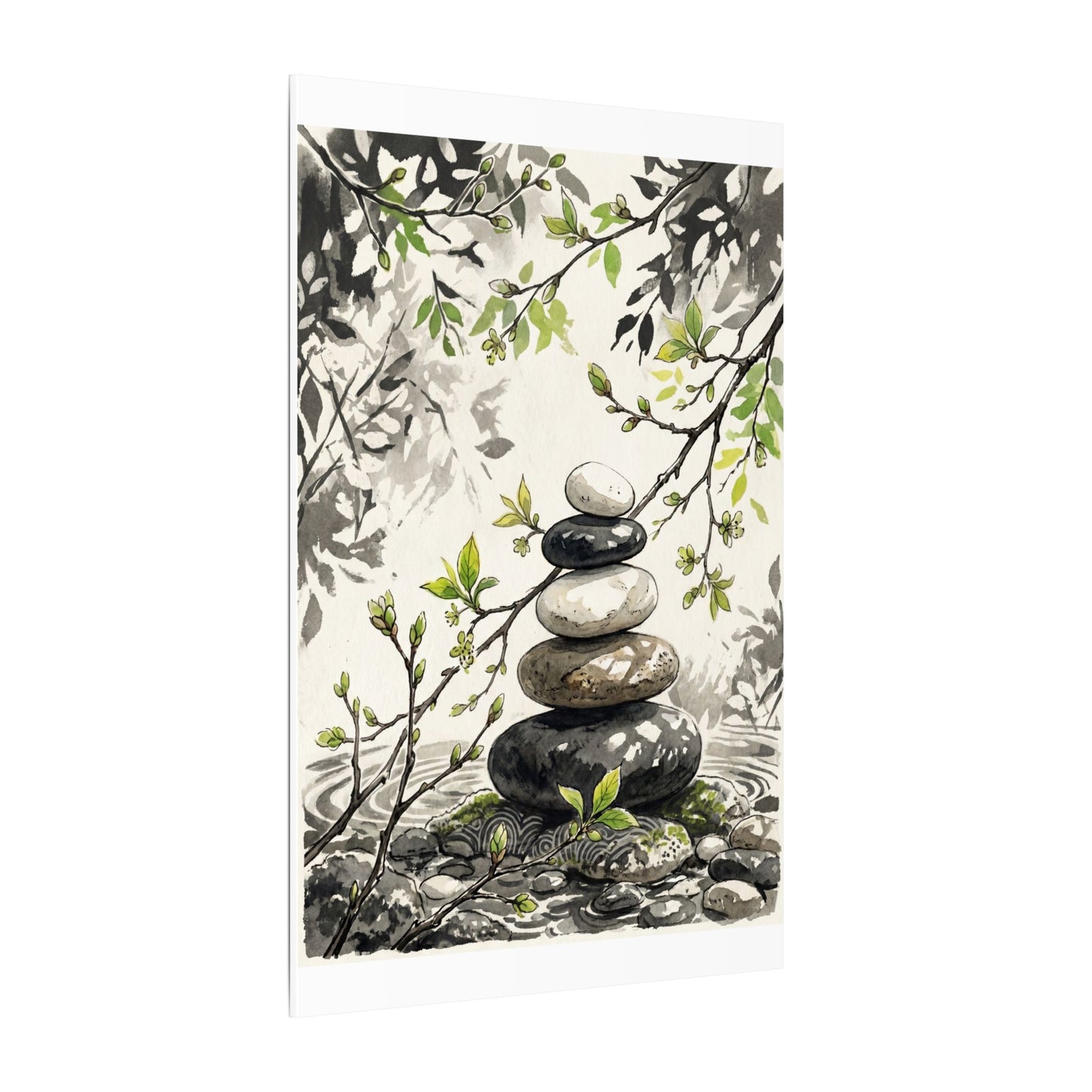 Spring River Stones Japanese Pattern Canvas Art | Elegant Decor