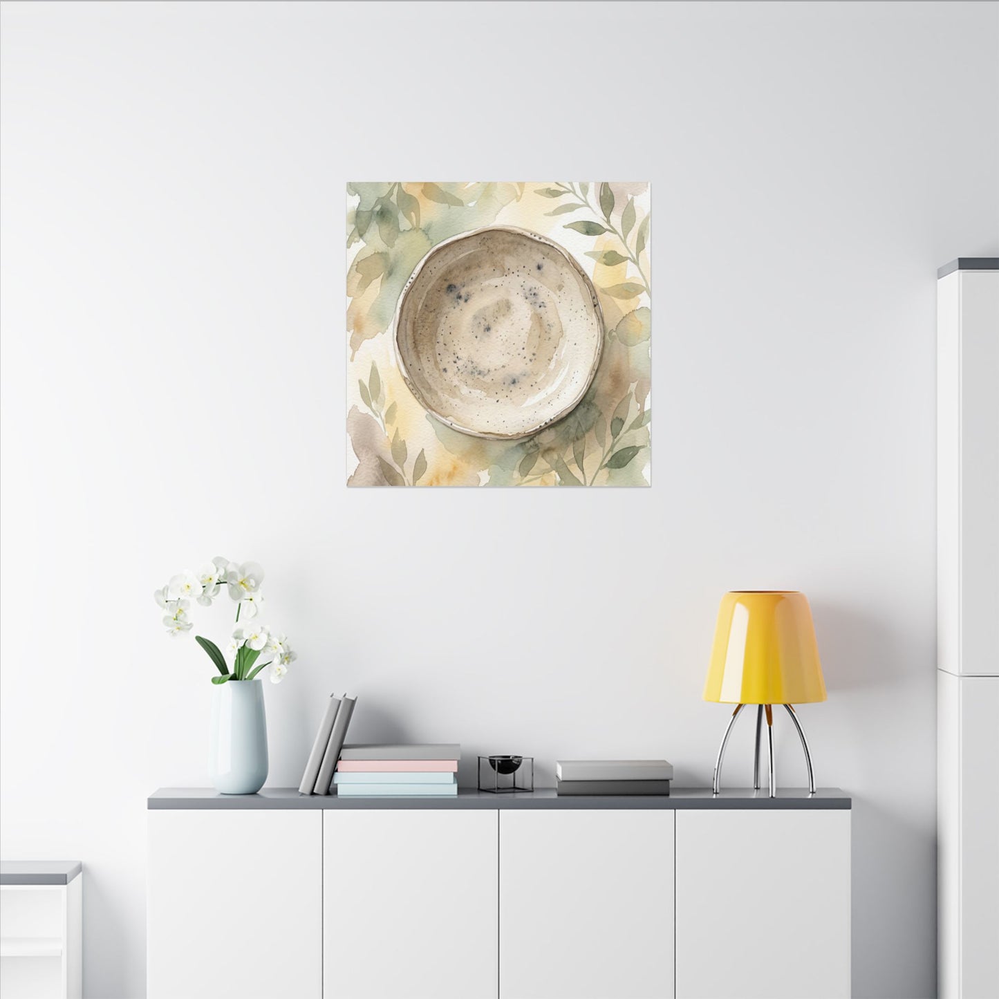 Ceramic Bowl Watercolor Canvas Art | Warm Japandi Art