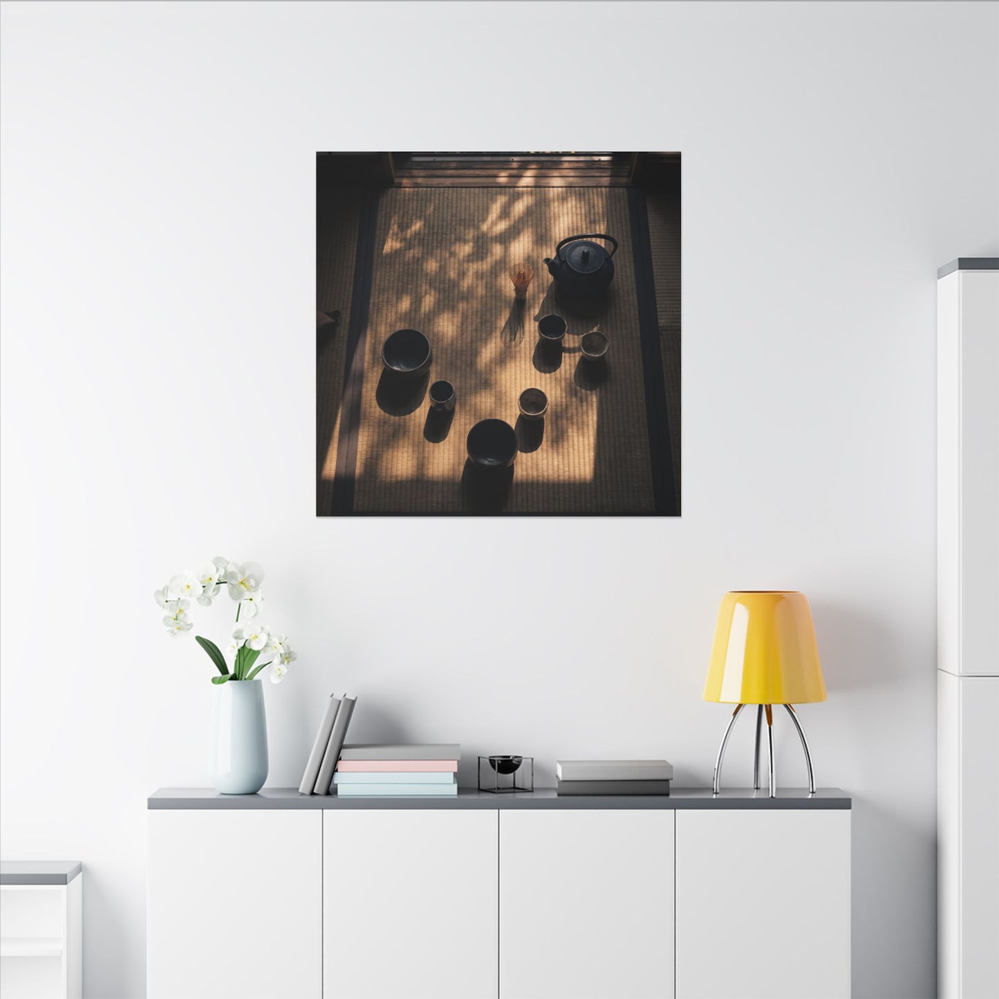 Shibui Tea Ceremony Canvas Art - Dark Japandi Shadow Zen