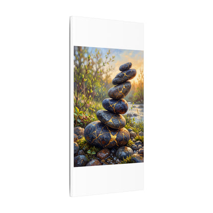 Spring River Stones Gold Repair Canvas Art | Healing Decor