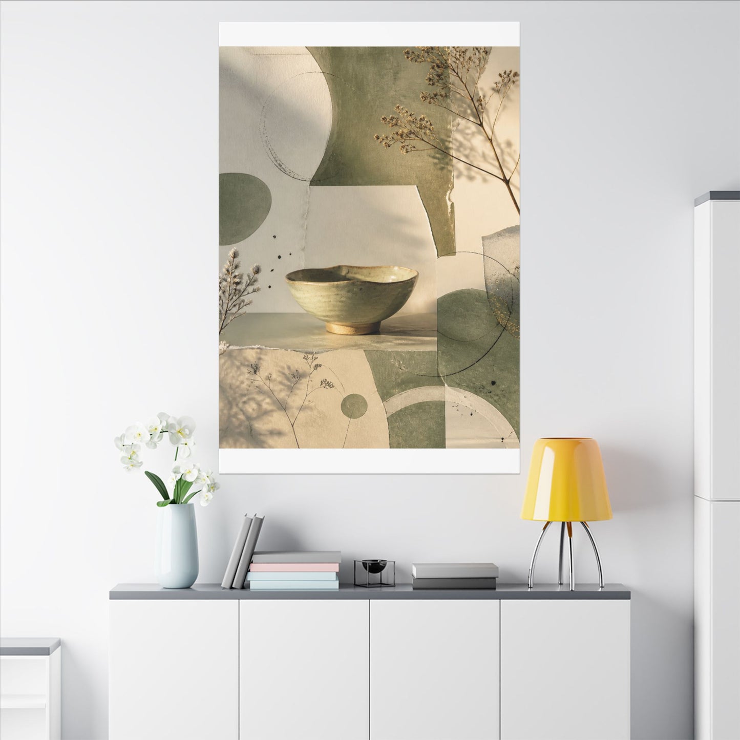 Warm Ceramic Bowl Canvas Art - Minimal Line Japandi