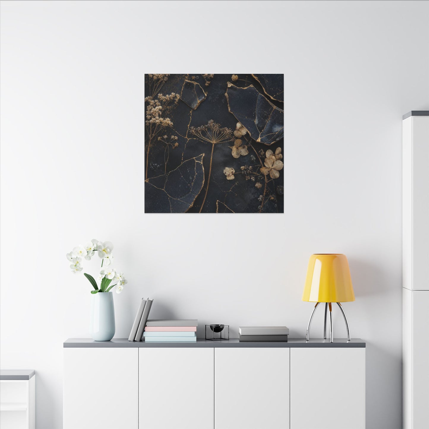 Philosophical Dried Flowers Canvas Art - Broken Beauty Kintsugi