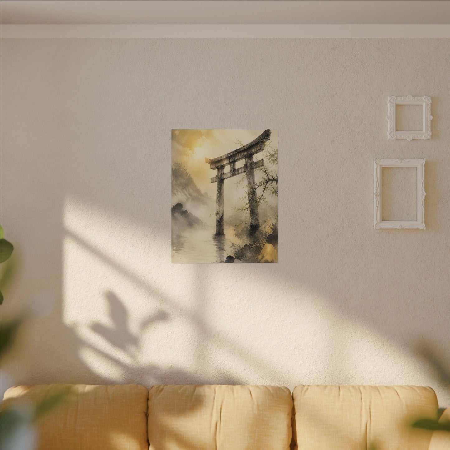 Spring Torii Gate Sumi E Canvas Art | Tranquil Decor
