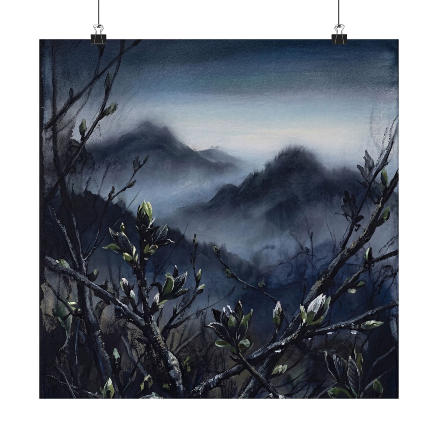 Mountain Mist Wall Art Print | Spring Dark Japandi Dark Texture Art