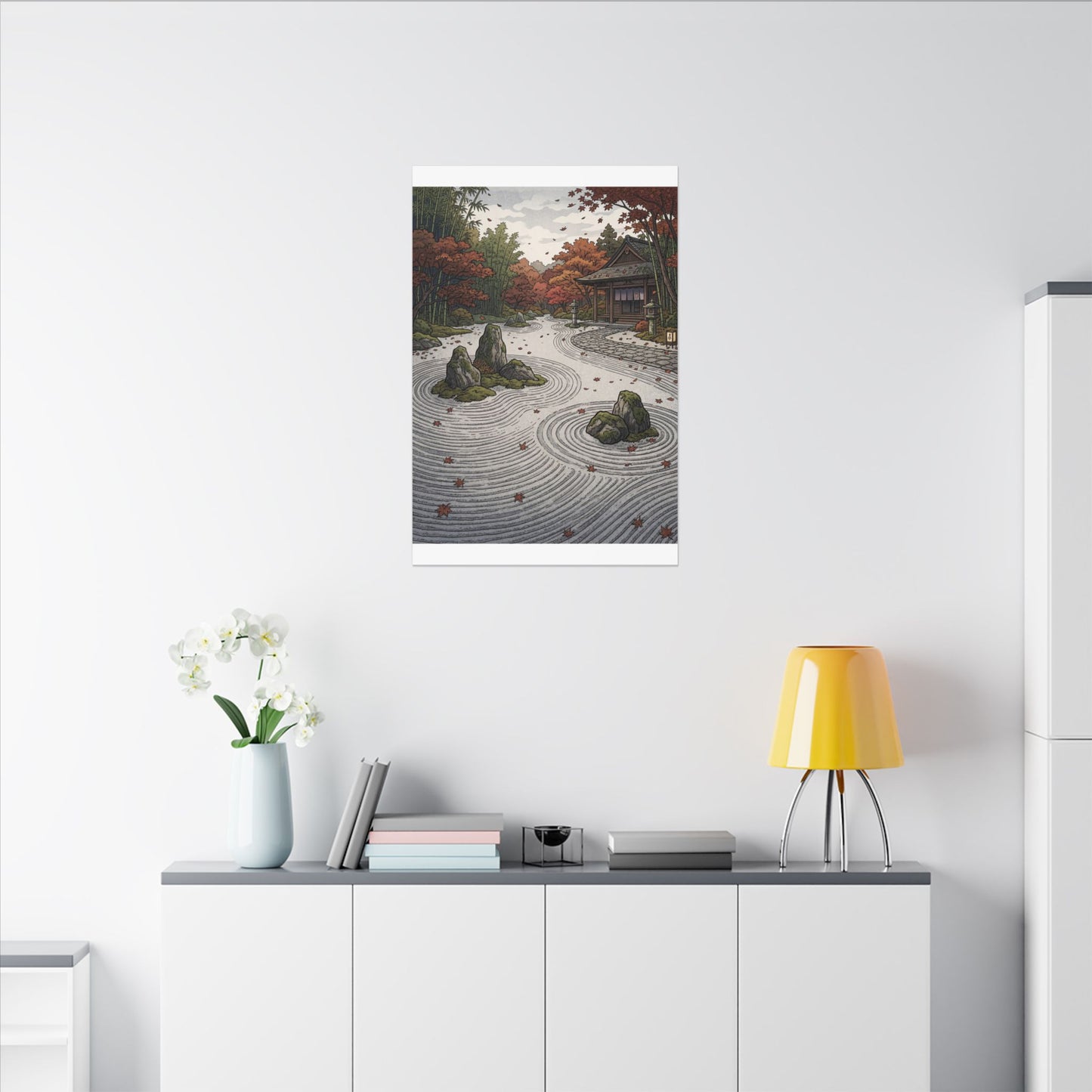 Autumn Rock Garden Ukiyo E Inspired Canvas Art | Peaceful Decor