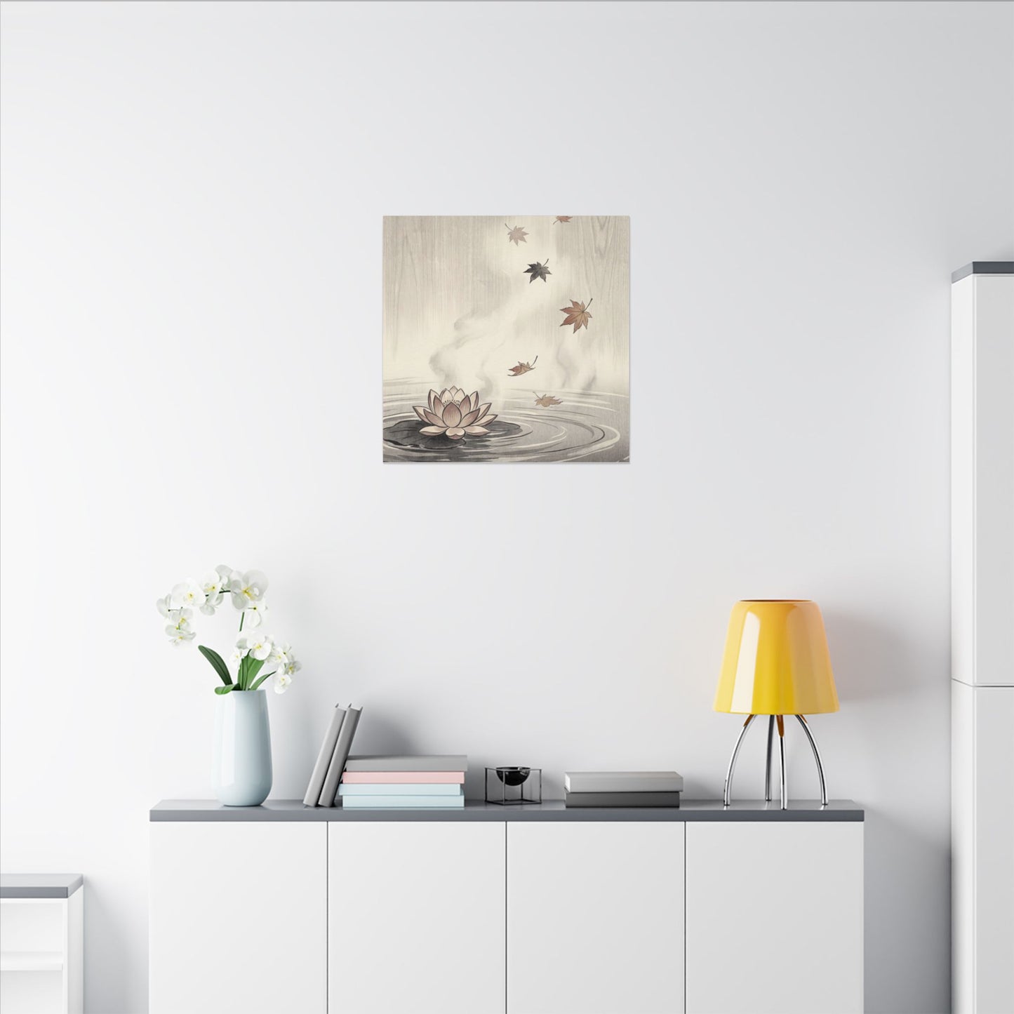 Lotus Flower Canvas Art | Autumn Zen Ukiyo E Inspired Art