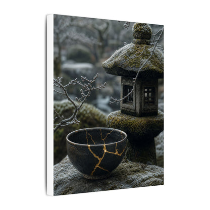 Stone Lantern Canvas Art | Winter Kintsugi Gold Repair Art