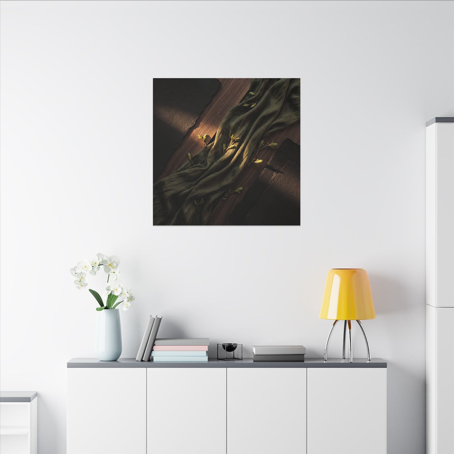 Silk Drape Canvas Art | Spring Dark Japandi Dark Texture Art