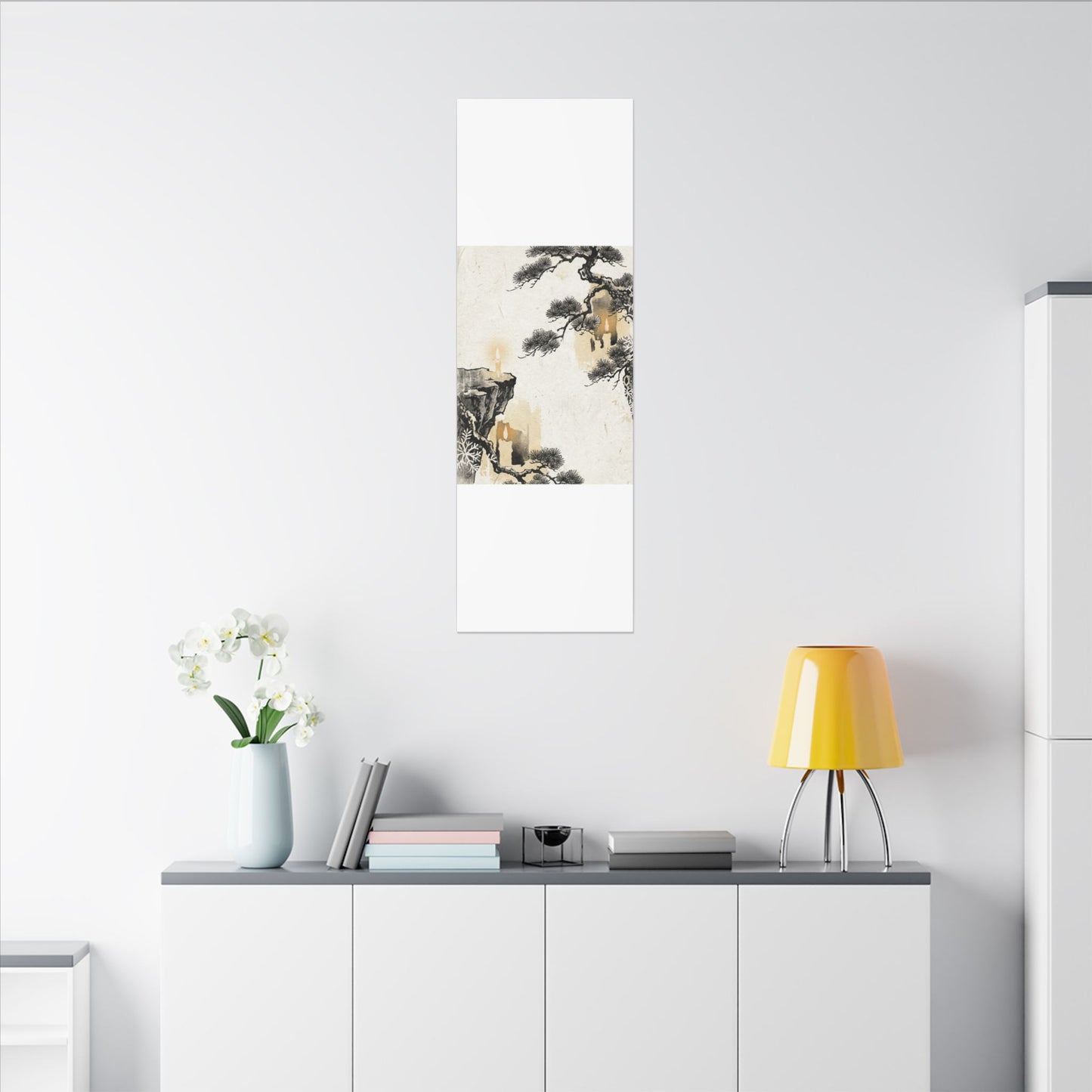 Japandi Pine Tree in Candlelight | Japanese Pattern Canvas Art