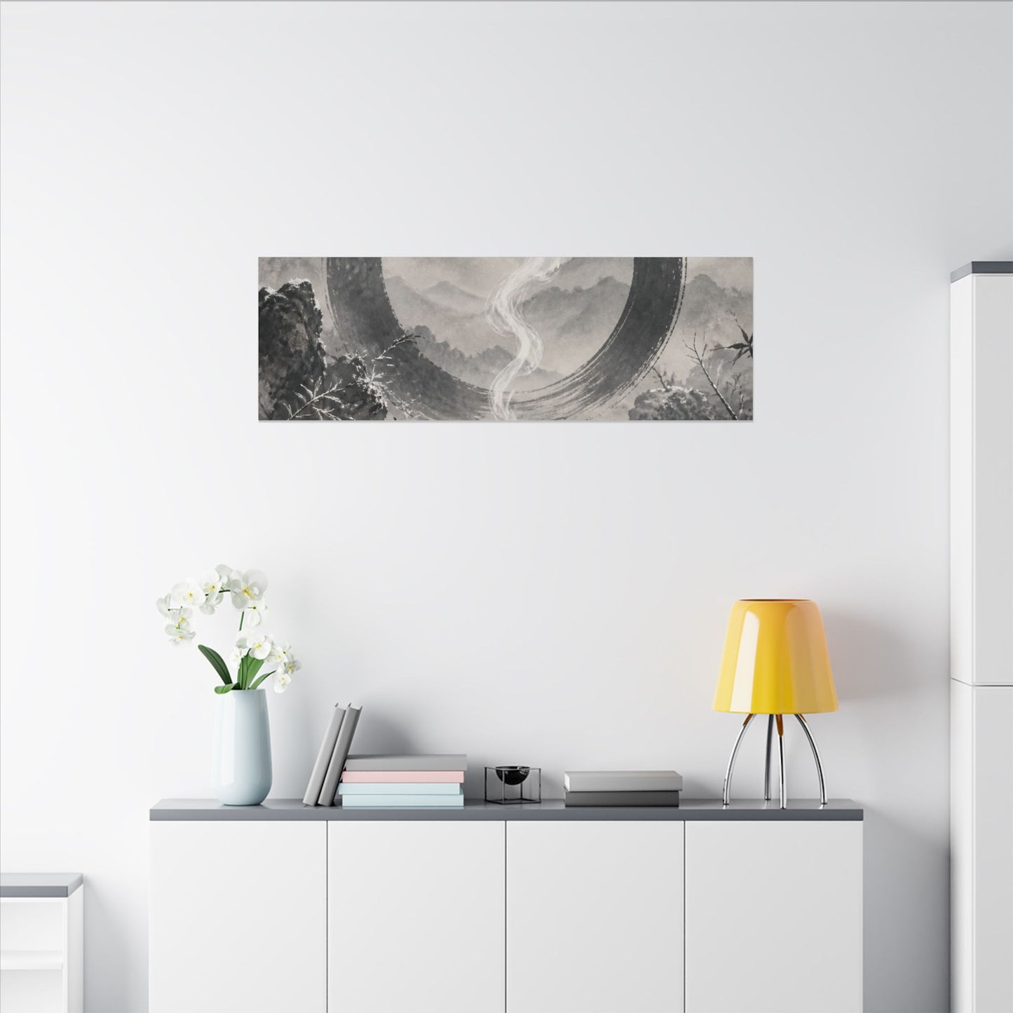 Incense Smoke Canvas Art | Winter Zen Sumi E Art