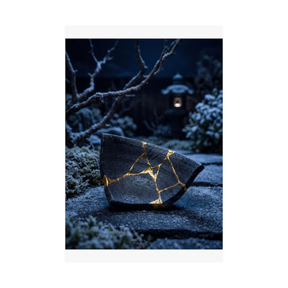 Moonlit Garden Gold Repair Wall Art Print | Healing Kintsugi Art