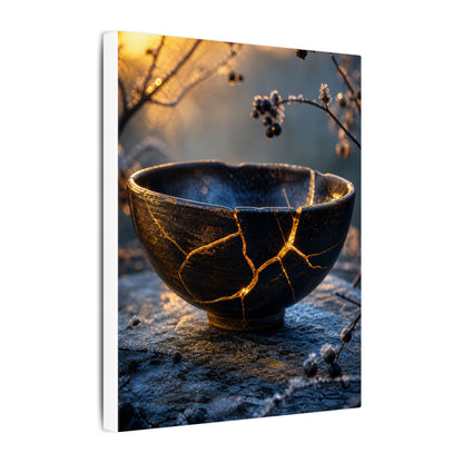 Ceramic Bowl Canvas Art | Winter Kintsugi Gold Repair Art