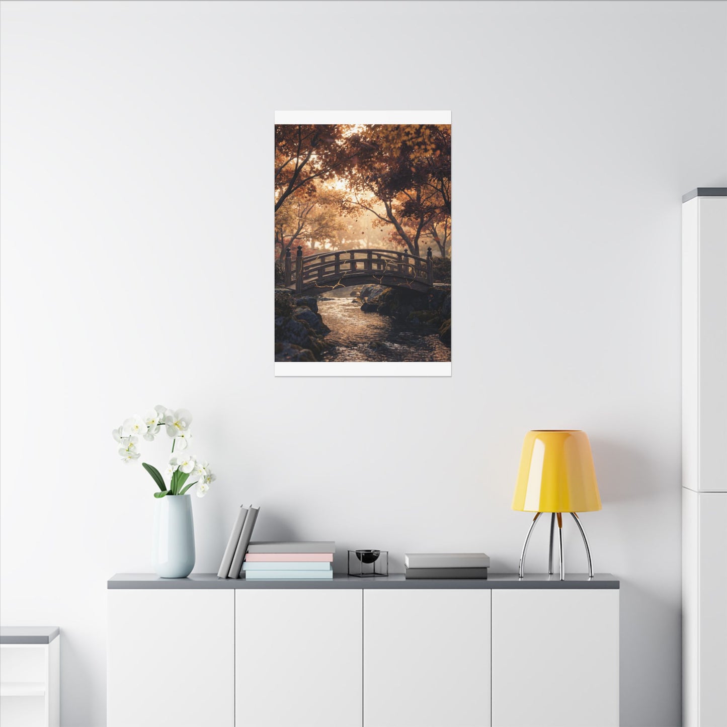 Autumn Wooden Bridge Gold Vein Canvas Art | Resilient Decor