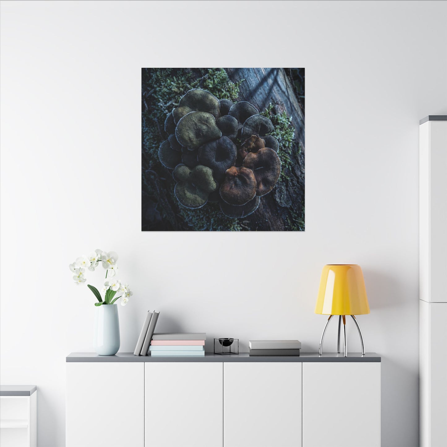 Wild Mushrooms Moody Minimal Canvas Art | Moody Dark Japandi Art