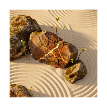 Rock Garden Crackle Gold Wall Art Print | Resilient Kintsugi Art