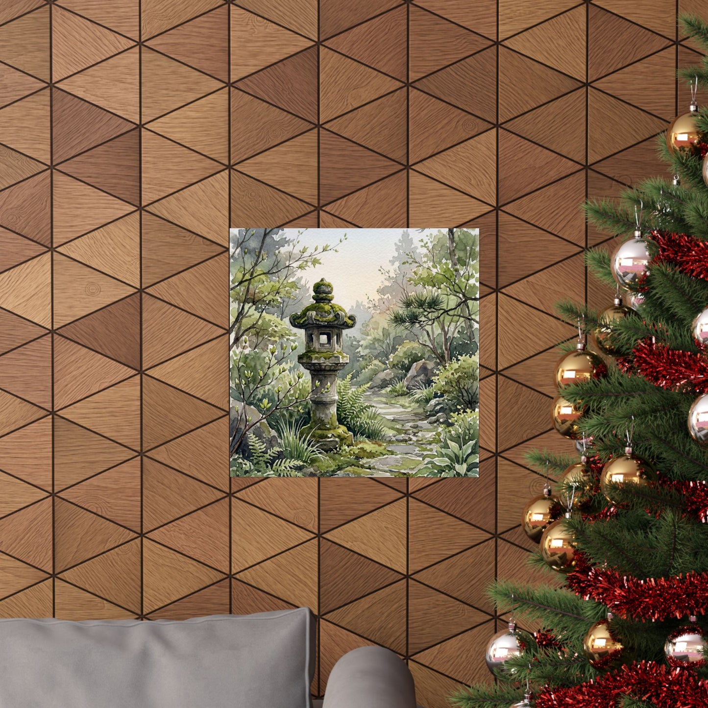 Japandi Stone Lantern in Dawn | Watercolor Wall Art Print