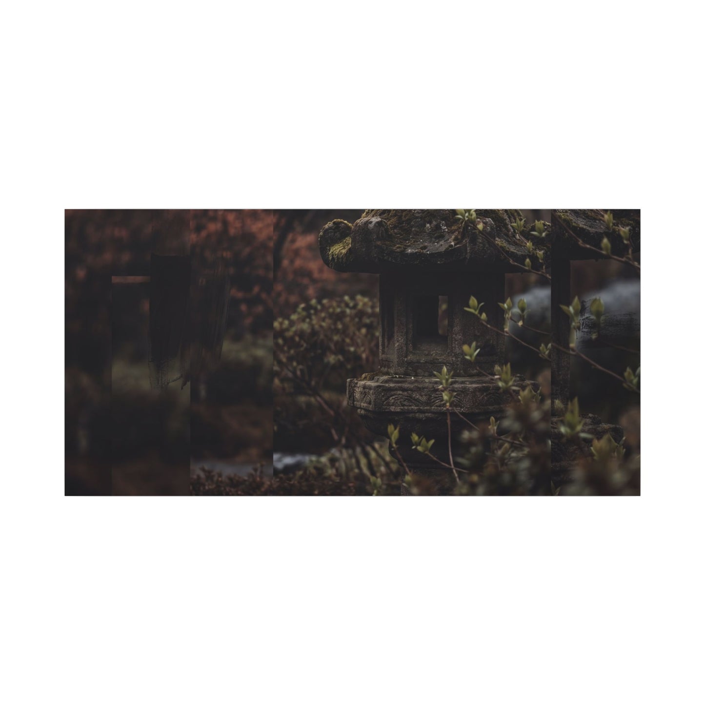 Stone Lantern Spring Canvas Art | Dark Japandi Bold Design