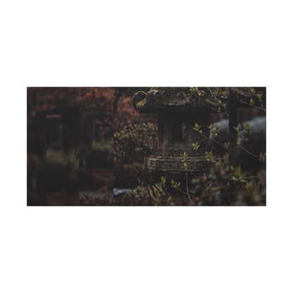 Stone Lantern Spring Canvas Art | Dark Japandi Bold Design