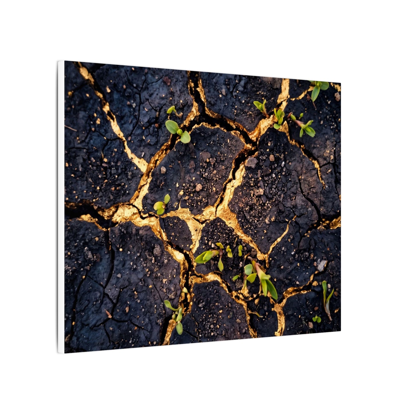 Spring Cracked Earth Crackle Gold Canvas Art | Healing Decor