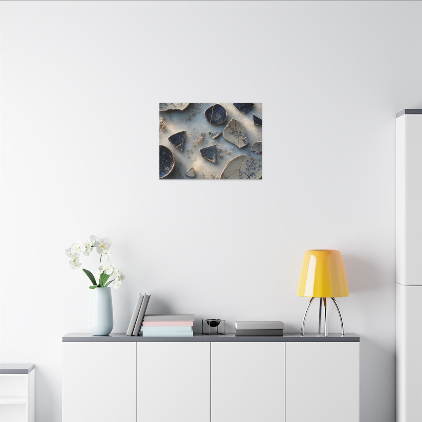 Broken Pottery Canvas Art | Winter Kintsugi Gold Vein Art