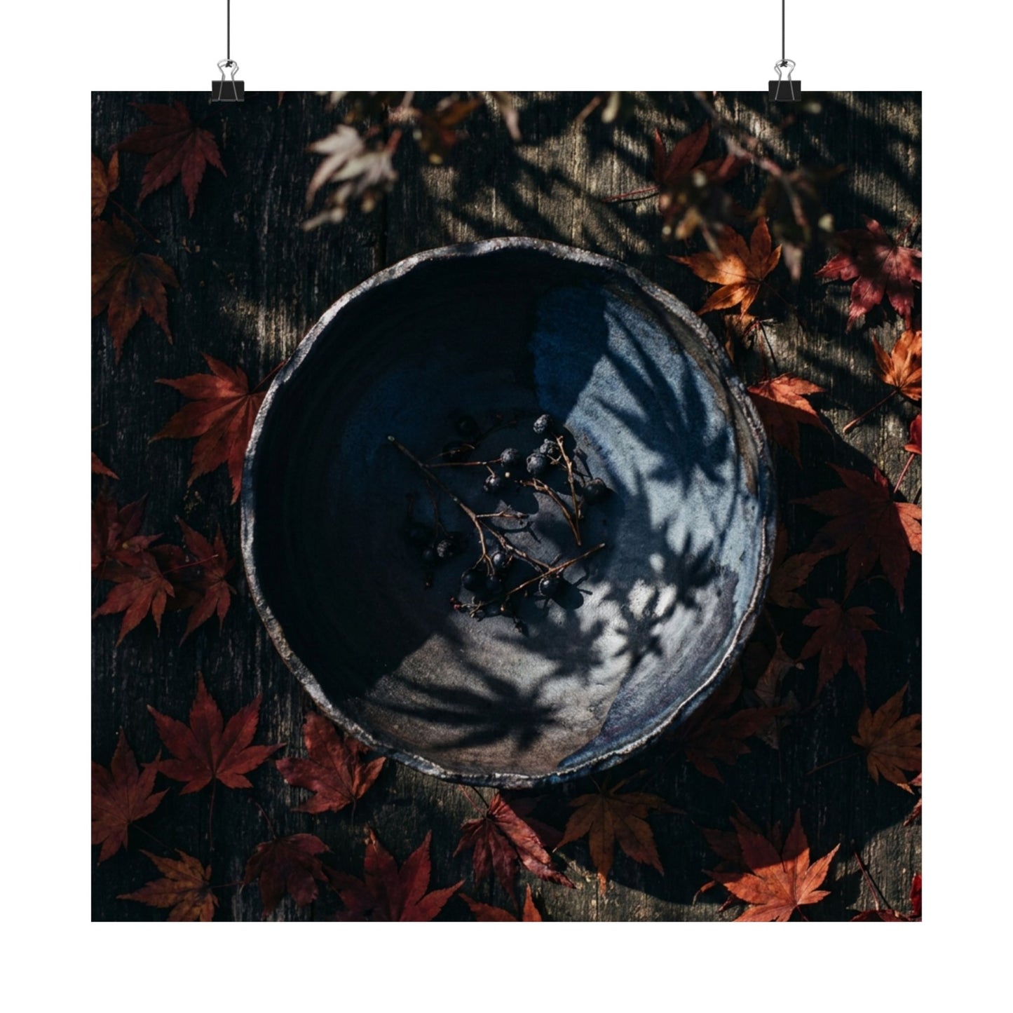 Kanso Ceramic Bowl Wall Art Print - Dark Japandi Shadow Zen