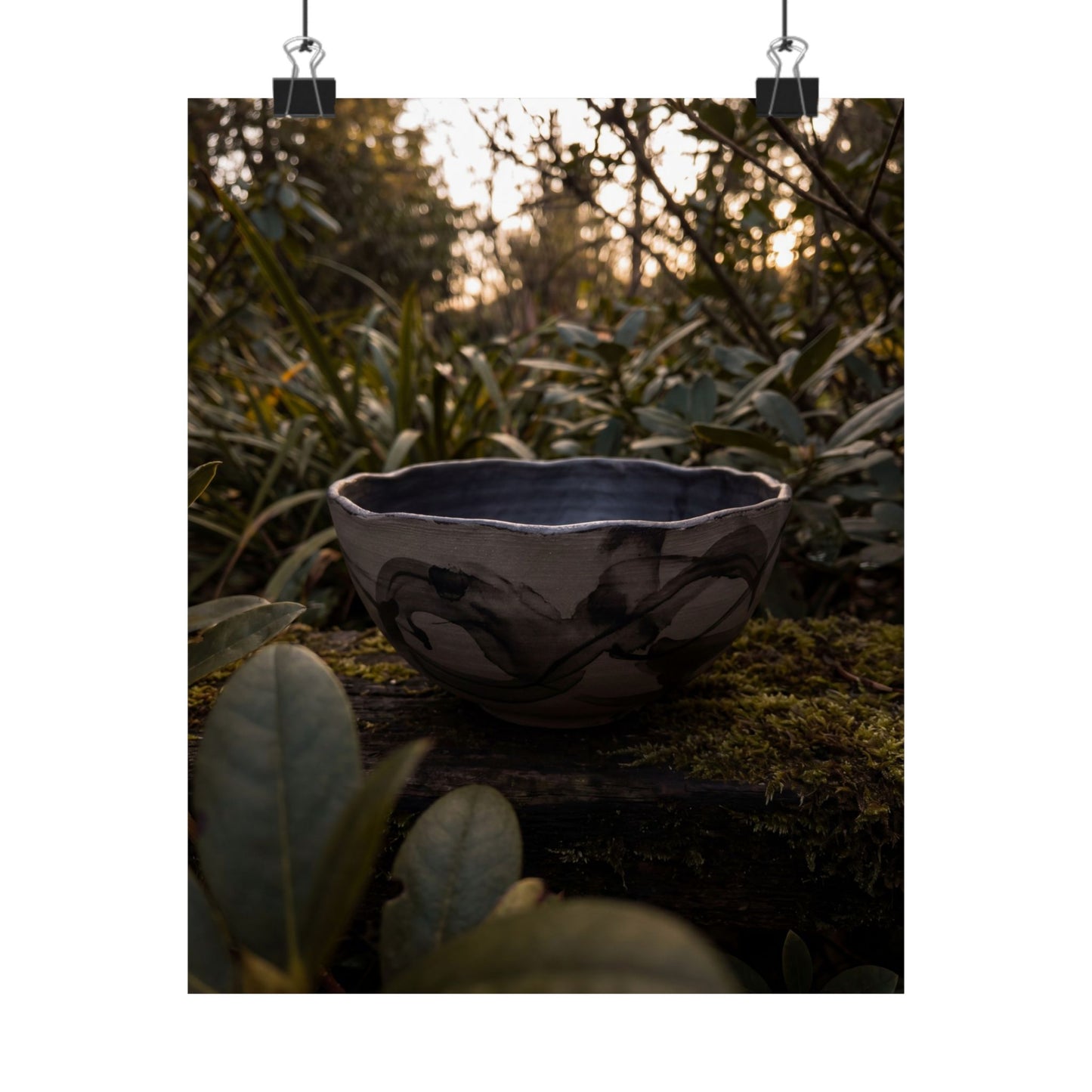 Seijaku Ceramic Bowl Wall Art Print - Dark Japandi Charcoal Ink