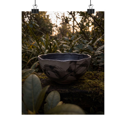 Seijaku Ceramic Bowl Wall Art Print - Dark Japandi Charcoal Ink