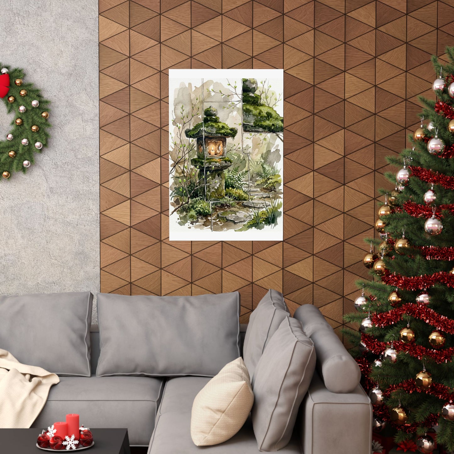 Stone Lantern Spring Wall Art Print | Japandi Neutral Design
