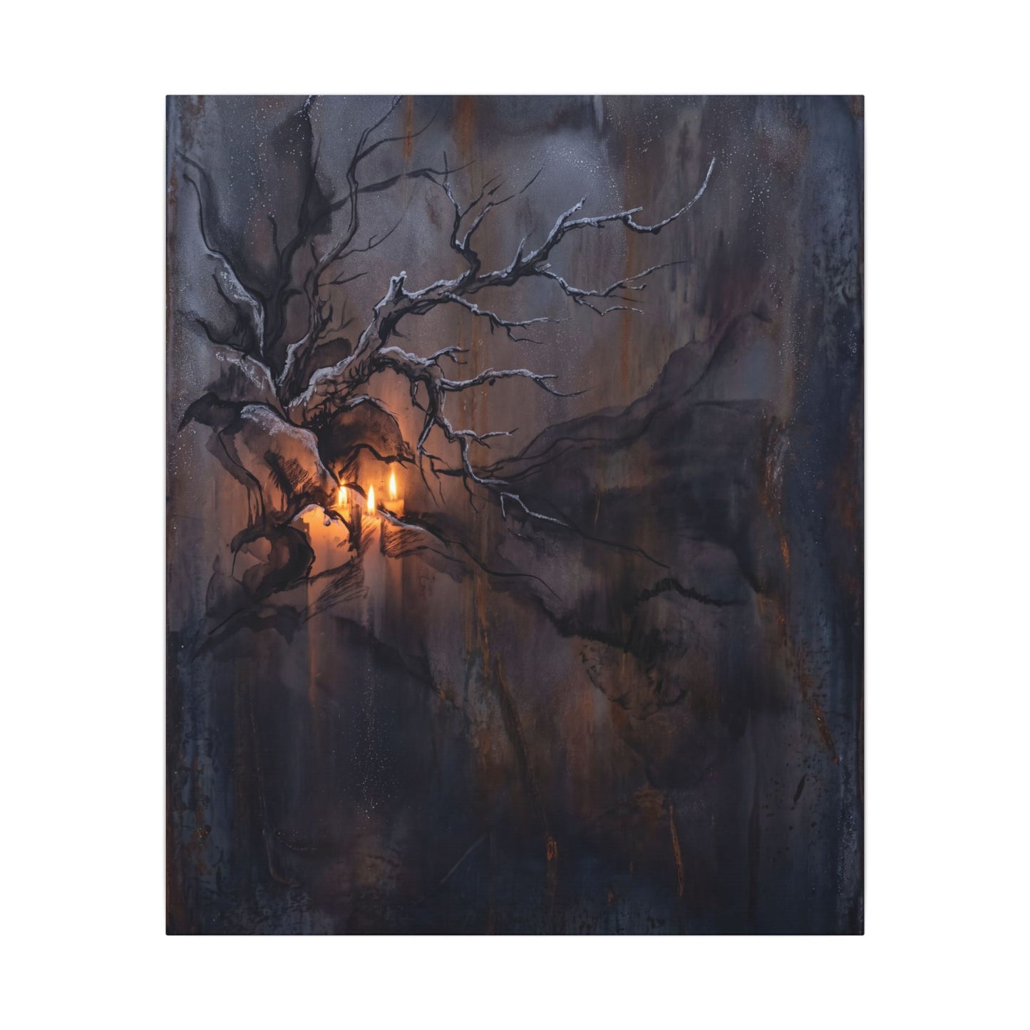 Winter Rust Patina Charcoal Ink Canvas Art | Atmospheric Decor