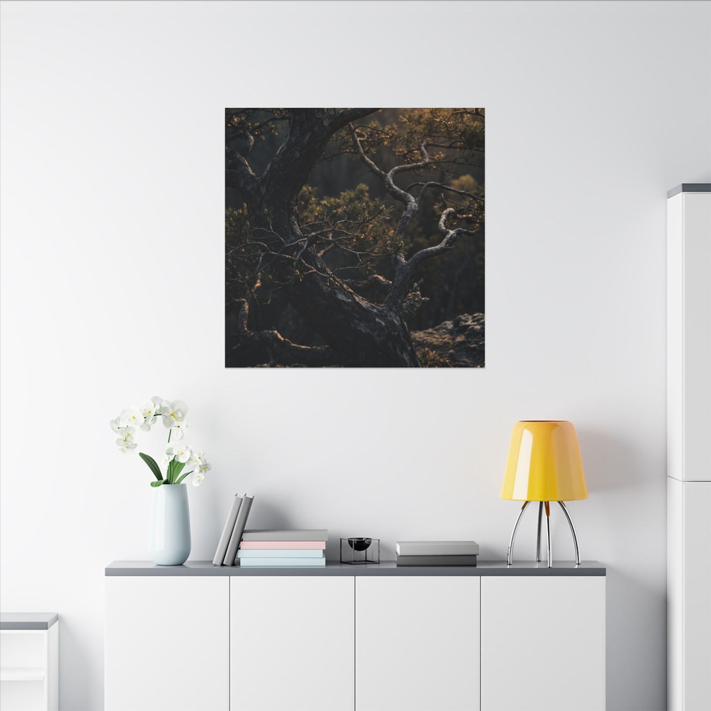 Moody Pine Tree Canvas Art - Moody Minimal Dark Japandi
